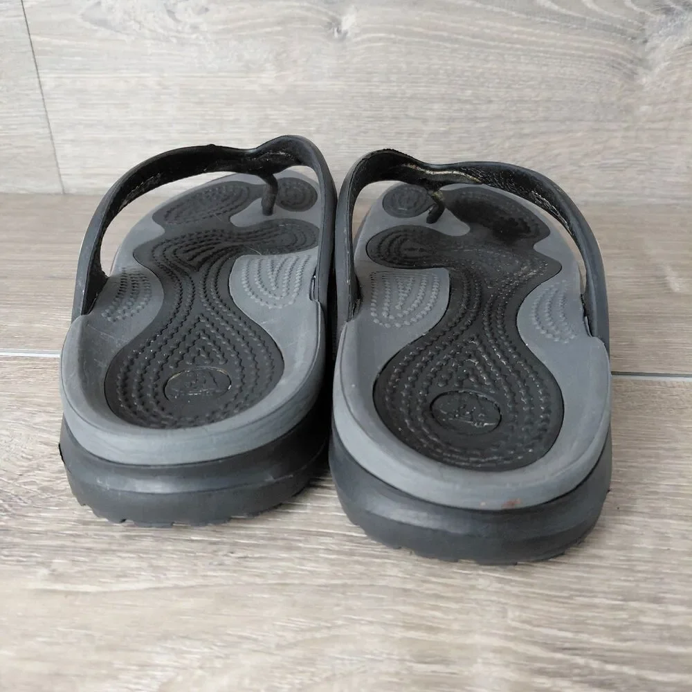 Crocs Modi Sport Flip Flop Sandals Mens 9 Womens 11 Black Slip On Beach Thongs